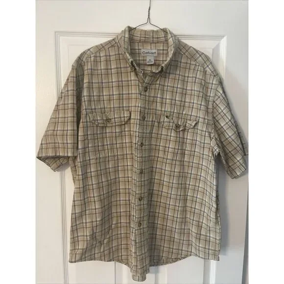 Carhartt Shirt Mens Extra Large (XL) Button Down Short Sleeve Plaid Workwear - Picture 2 of 10